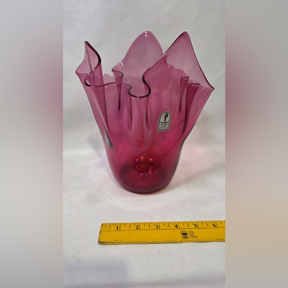 Pilgrim Cranberry Glass Vintage Handmade In The USA 9inch Vase